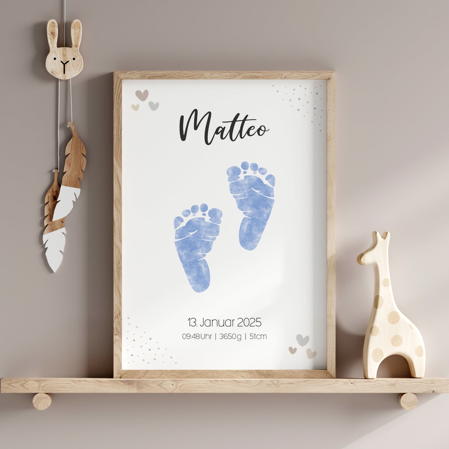 Geburtsposter Vorlage Fußabdrücke Handabdrücke Baby Geburtsdaten personalisiert Kinderzimmer Mädchen Jungen