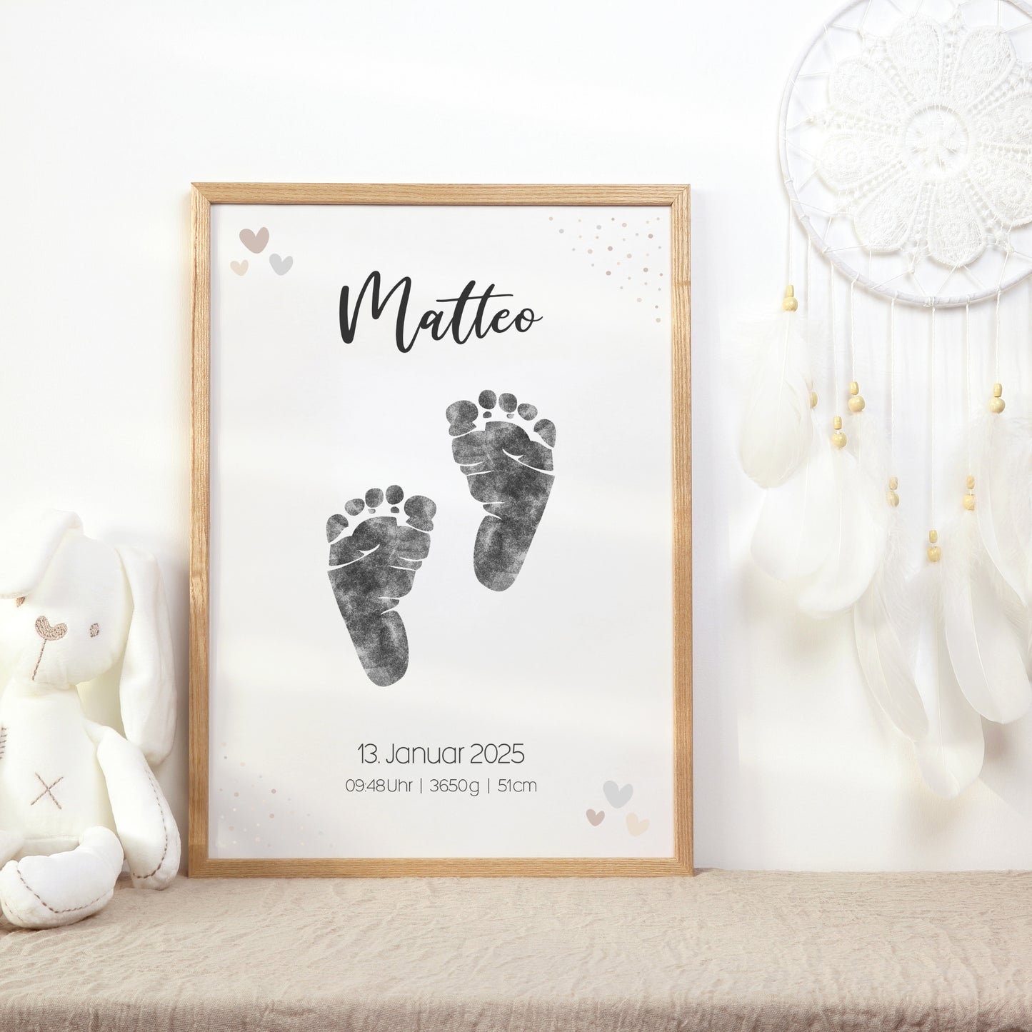 Geburtsposter Vorlage Fußabdrücke Handabdrücke Baby Geburtsdaten personalisiert Kinderzimmer Mädchen Jungen