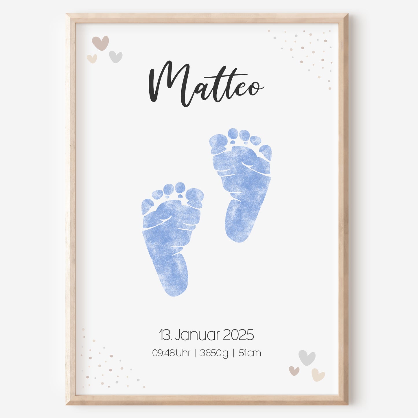 Geburtsposter Vorlage Fußabdrücke Handabdrücke Baby Geburtsdaten personalisiert Kinderzimmer Mädchen Jungen