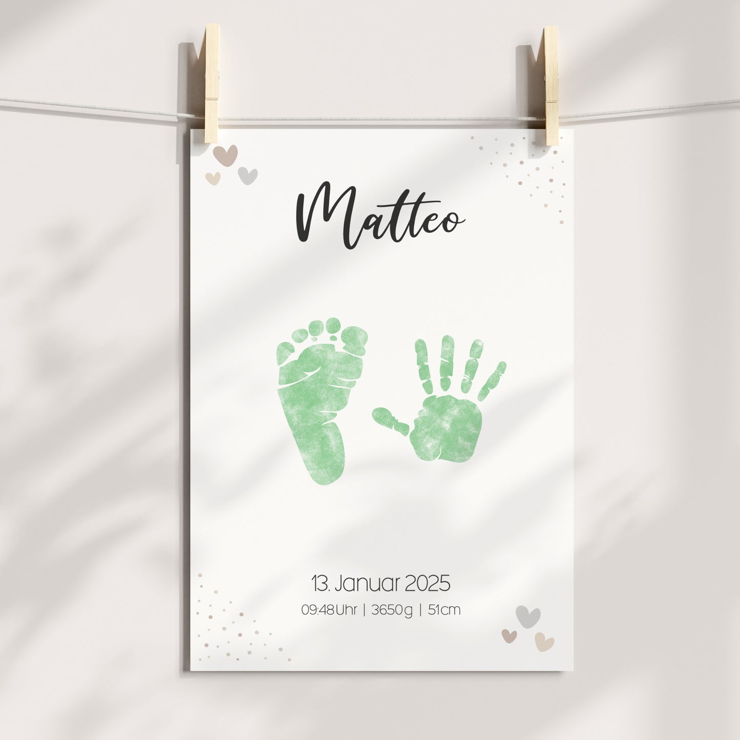 Geburtsposter Vorlage Fußabdrücke Handabdrücke Baby Geburtsdaten personalisiert Kinderzimmer Mädchen Jungen