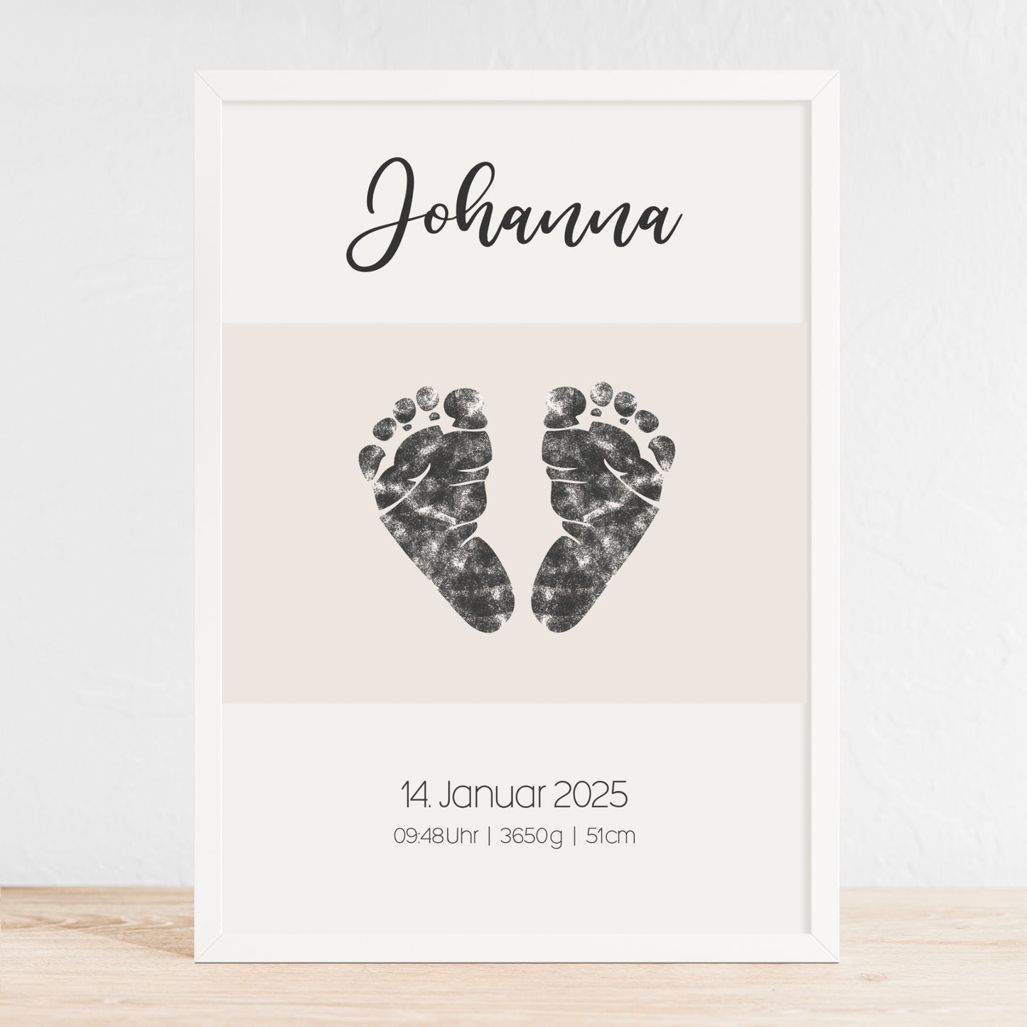 Geburtsposter Fußabdrücke Handabdrücke Vorlage Baby Geburtsdaten personalisiert Kinderzimmer Beige Mädchen Jungen