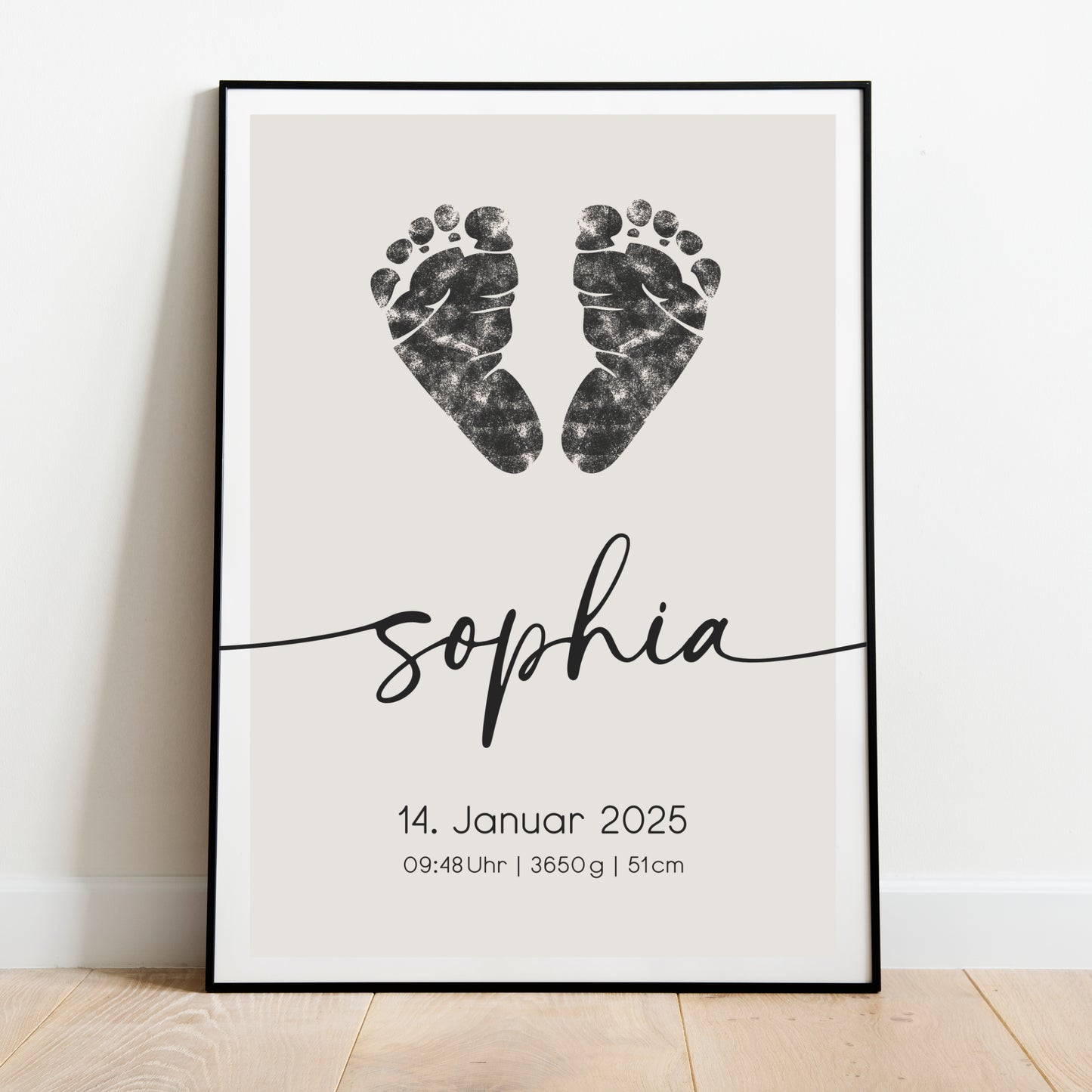 Geburtsposter Fußabdrücke Handabdrücke Vorlage Baby Geburtsdaten personalisiert Kinderzimmer