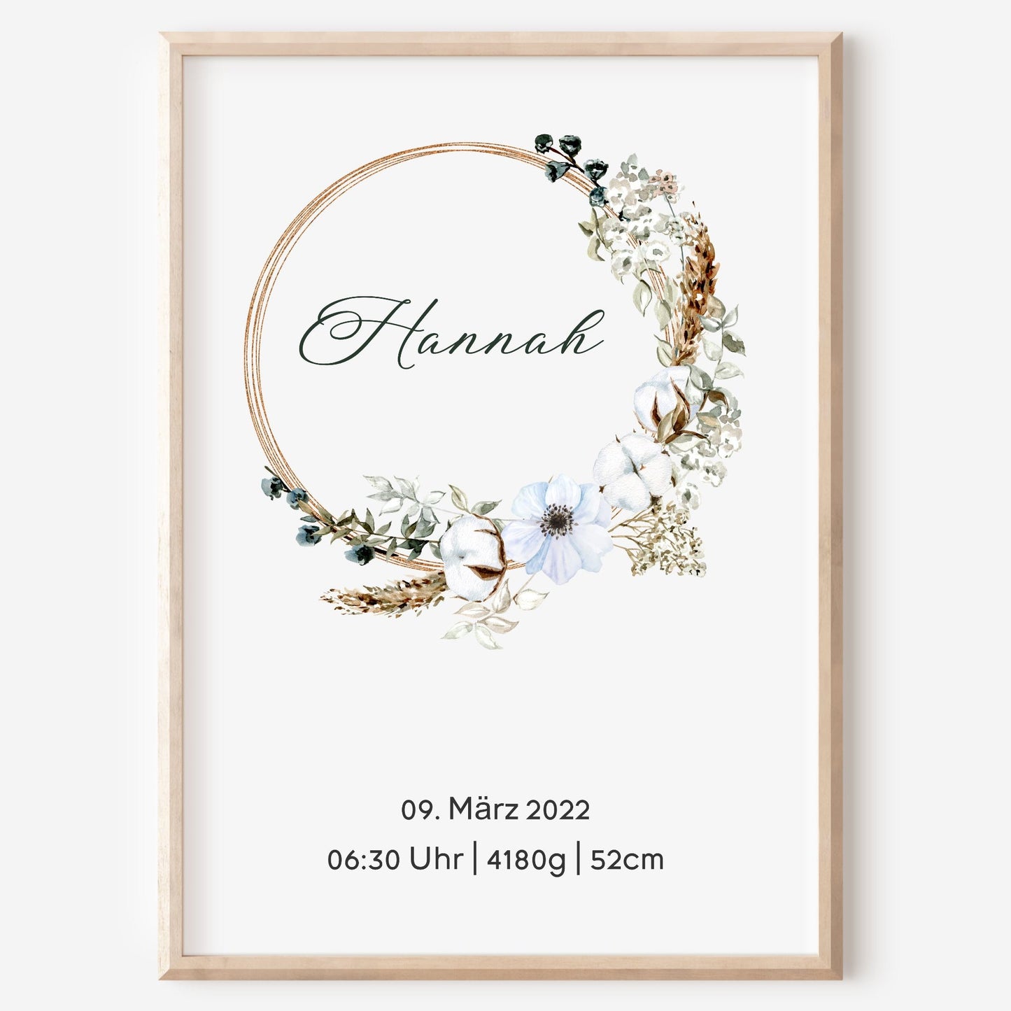 Geburtsposter Boho Geburtsdaten personalisiert Kinderzimmer Trockenblumen Mädchen Jungen