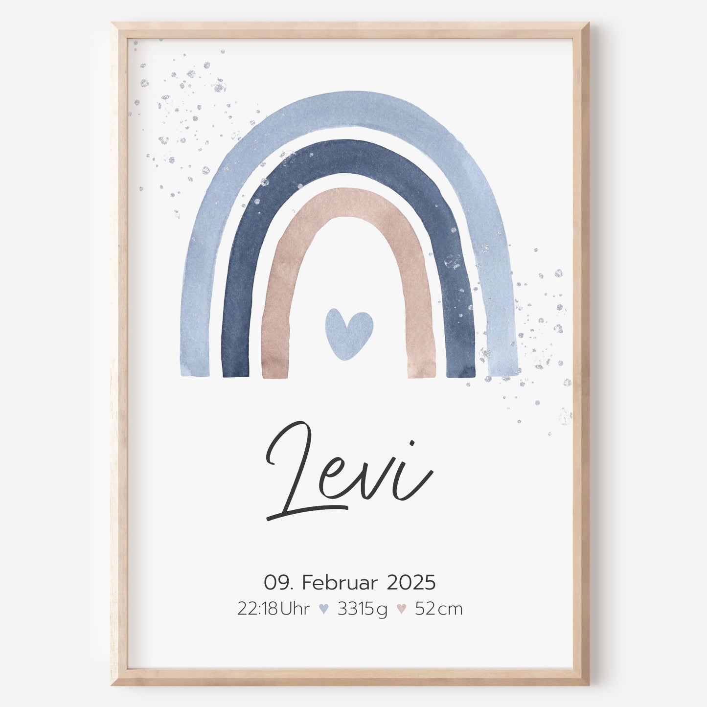 Geburtsposter Geburtsdaten personalisiert Kinderzimmer Regenbogen Blau Braun Jungen