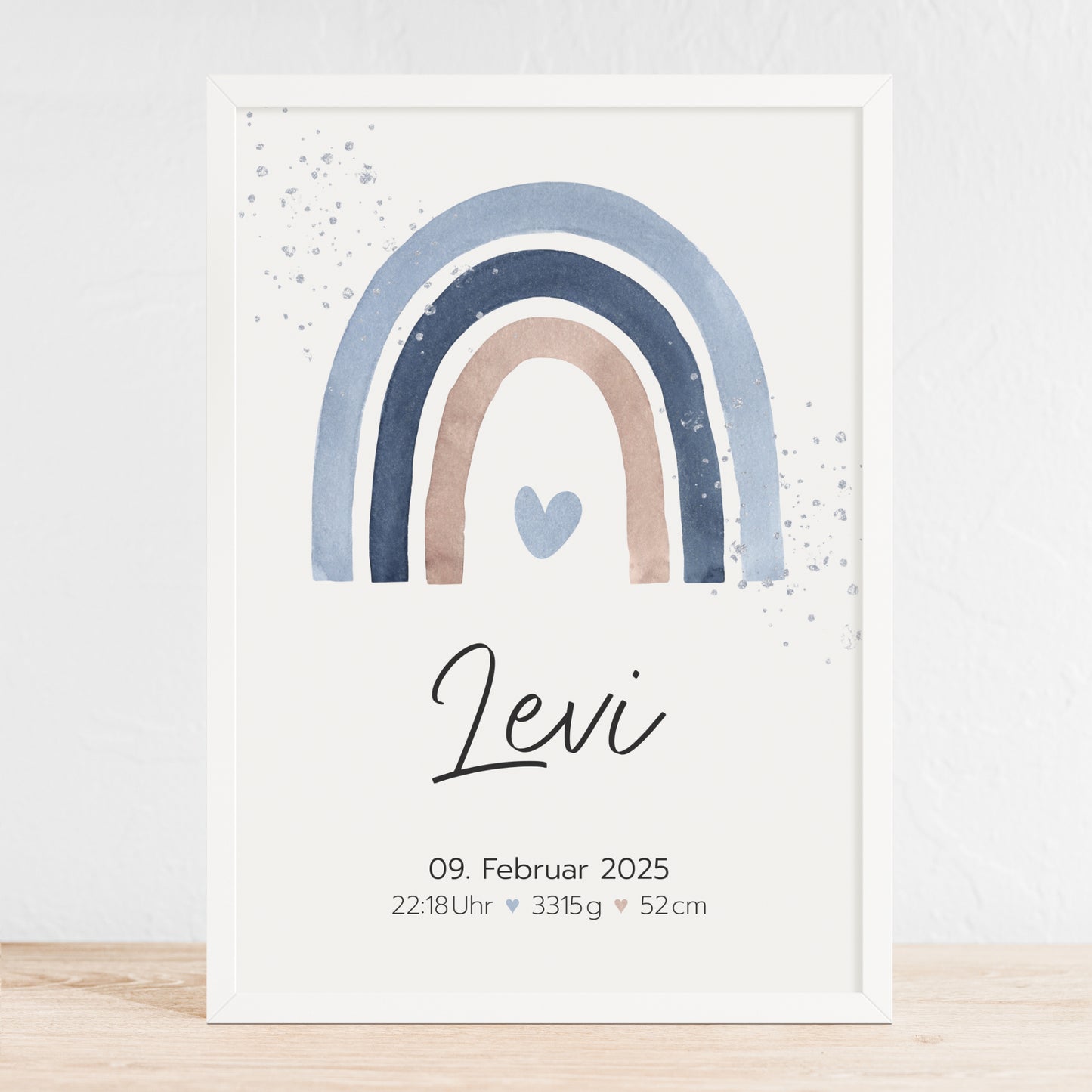 Geburtsposter Geburtsdaten personalisiert Kinderzimmer Regenbogen Blau Braun Jungen