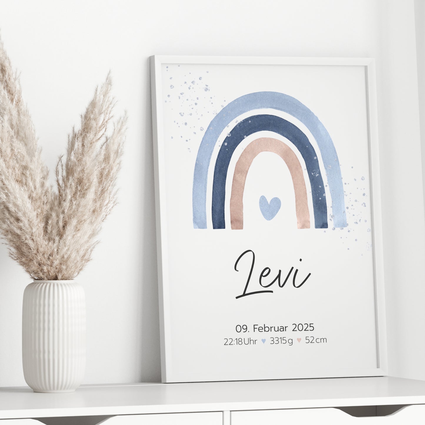 Geburtsposter Geburtsdaten personalisiert Kinderzimmer Regenbogen Blau Braun Jungen
