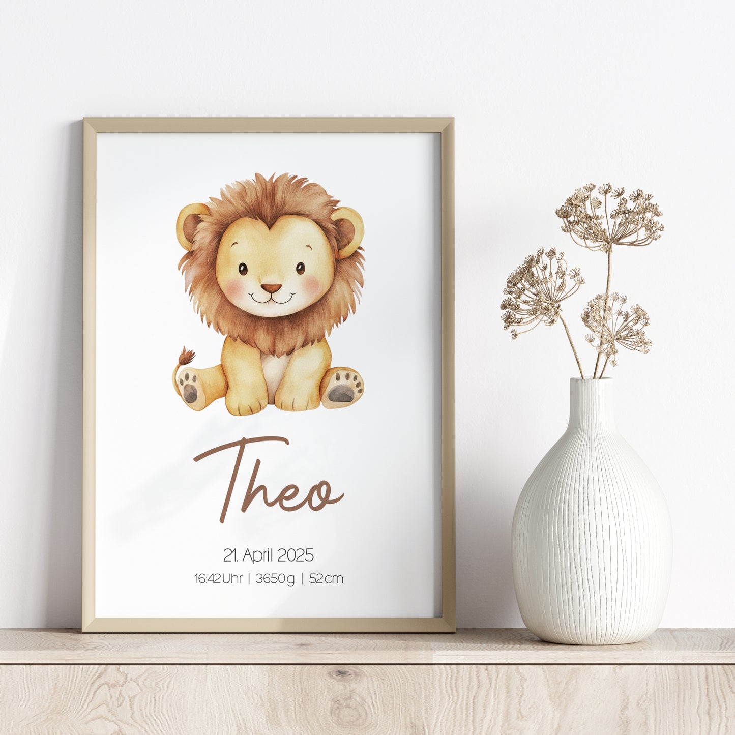 Geburtsposter Löwe Geburtsdaten personalisiert Kinderzimmer Geburtstafel Jungen Mädchen