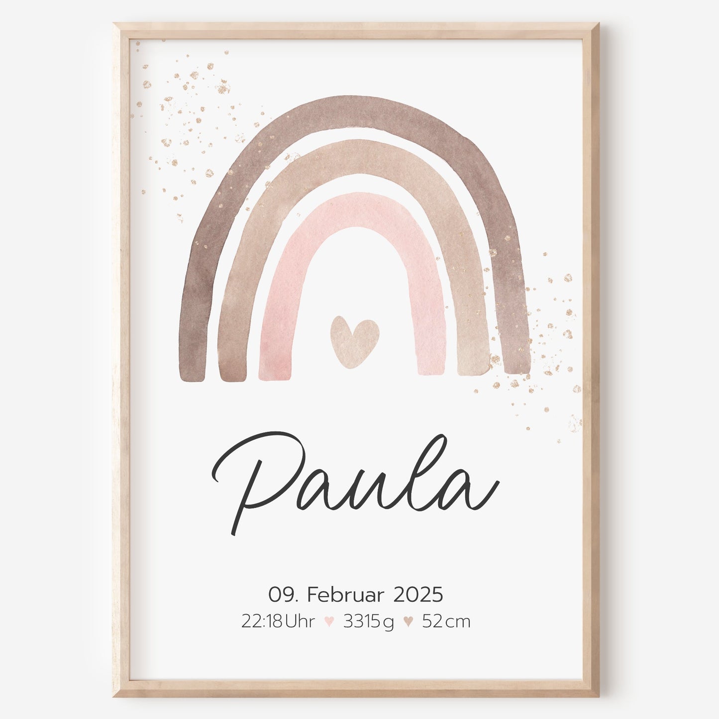 Geburtsposter Geburtsdaten personalisiert Kinderzimmer Regenbogen Rosa Braun Mädchen