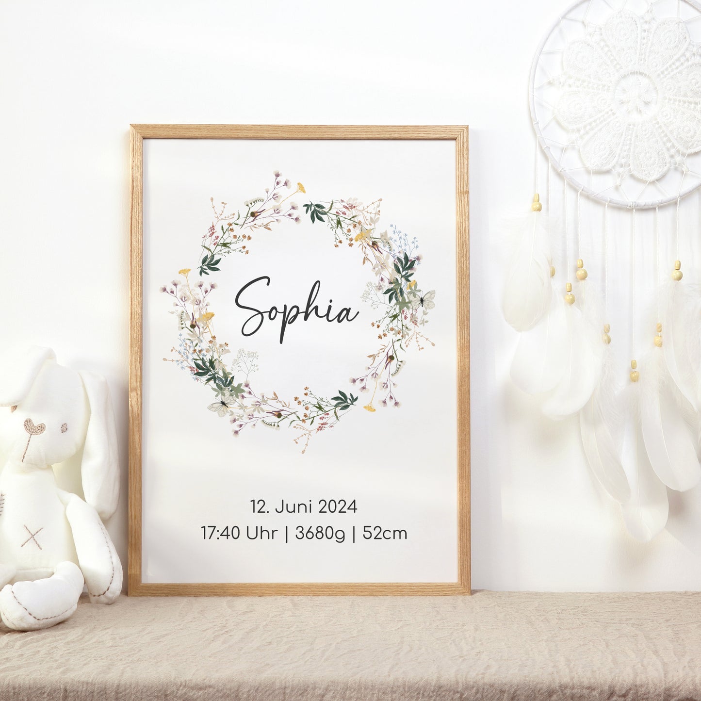 Geburtsposter Boho Geburtsdaten personalisiert Kinderzimmer Wildblumen Mädchen Jungen