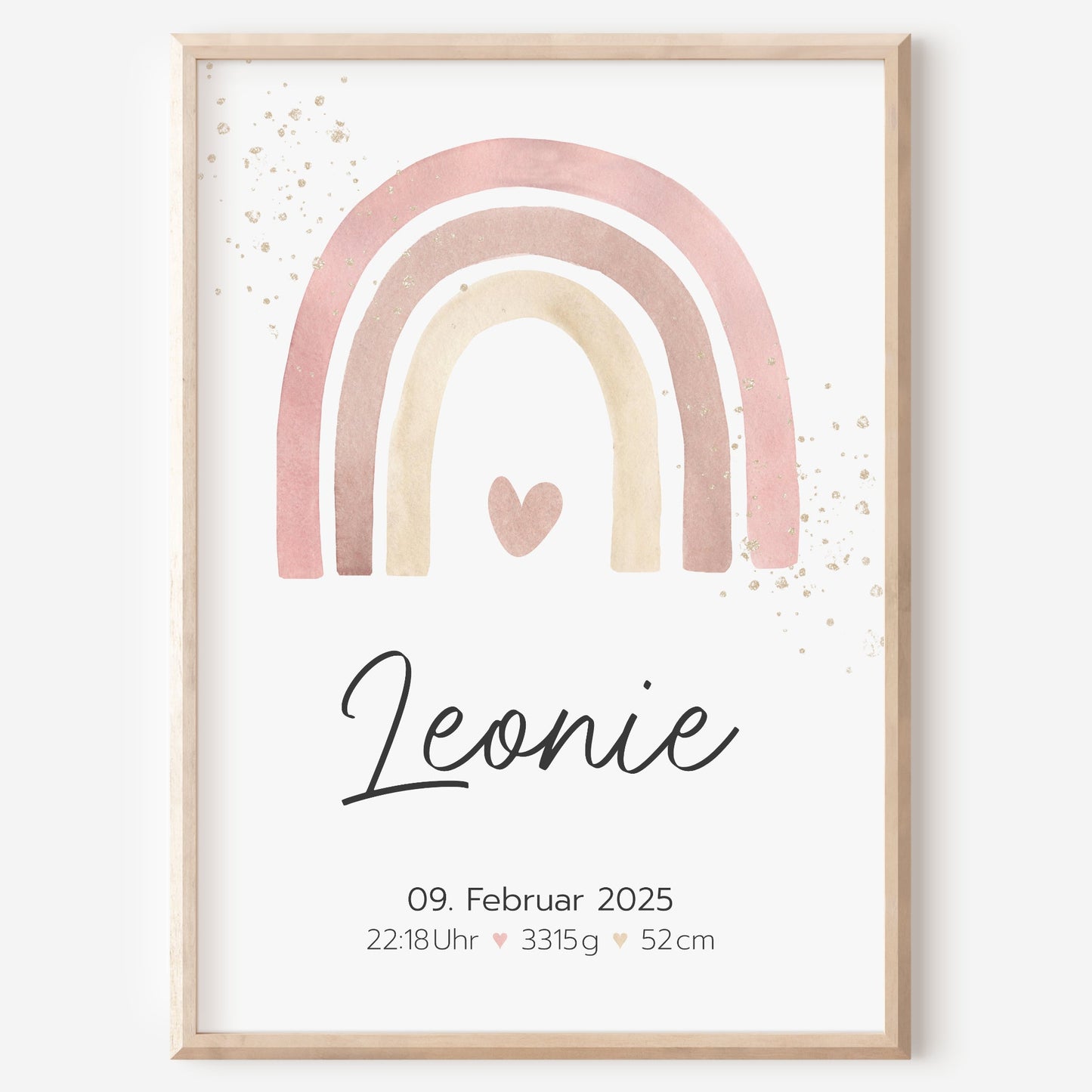 Geburtsposter Geburtsdaten personalisiert Kinderzimmer Regenbogen Rosa Mädchen