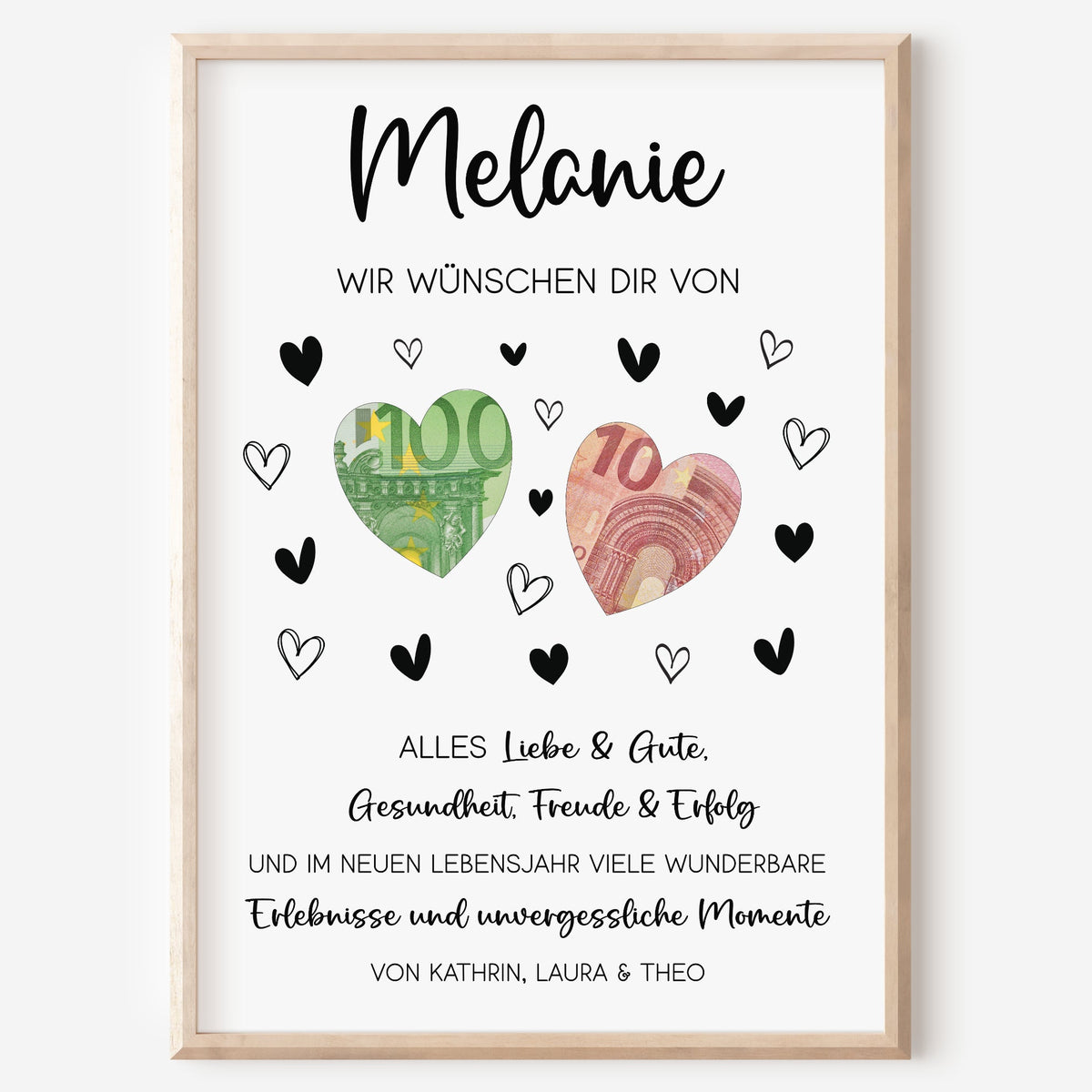 Geldgeschenk Geburtstagsgeschenk von Herzen Personalisiert Poster Last Minute Geschenk für Erwachsene