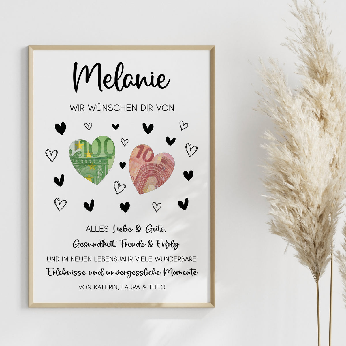 Geldgeschenk Geburtstagsgeschenk von Herzen Personalisiert Poster Last Minute Geschenk für Erwachsene