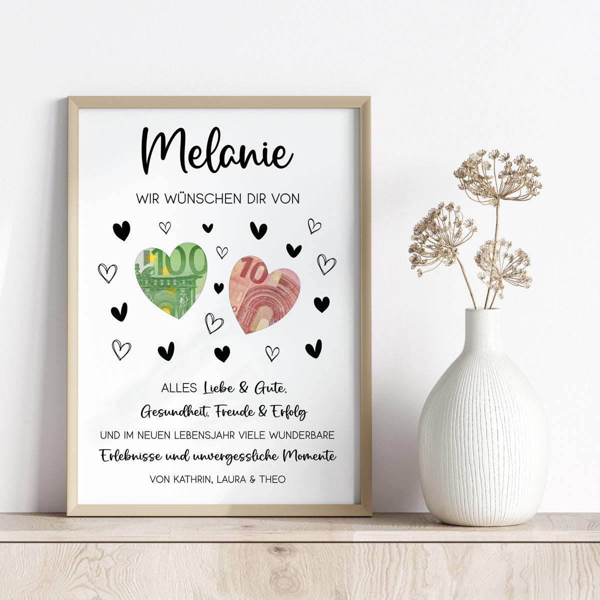 Geldgeschenk Geburtstagsgeschenk von Herzen Personalisiert Poster Last Minute Geschenk für Erwachsene