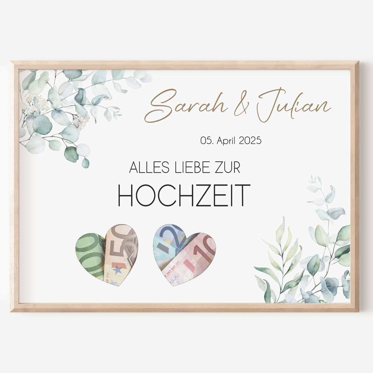 Geldgeschenk Hochzeit Poster Personalisiert Geldscheine Brautpaar Heirat Hochzeitsgeschenk