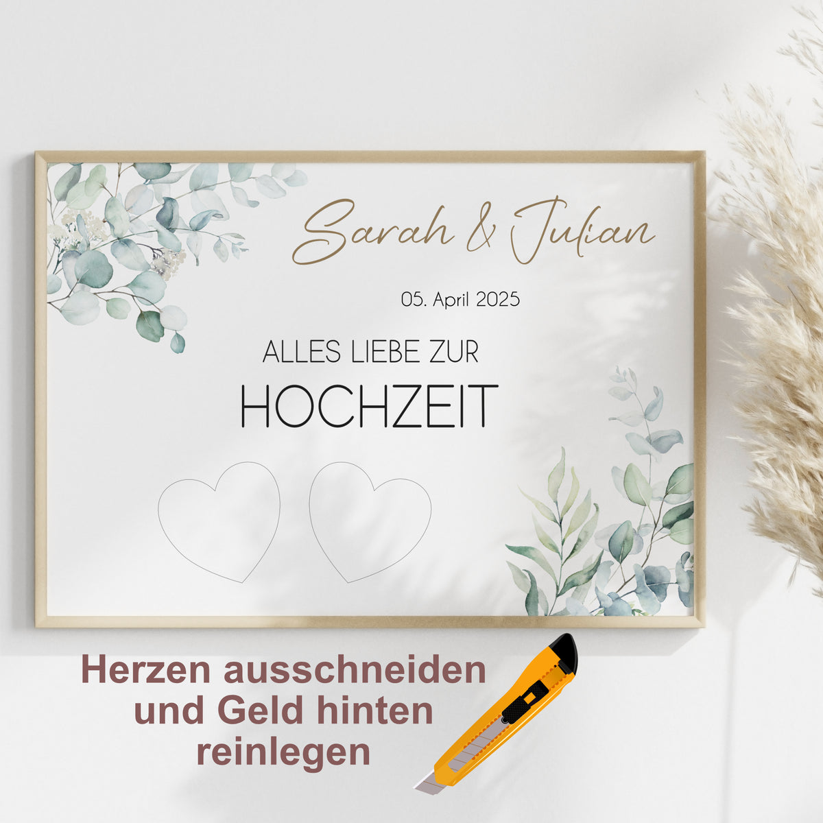 Geldgeschenk Hochzeit Poster Personalisiert Geldscheine Brautpaar Heirat Hochzeitsgeschenk