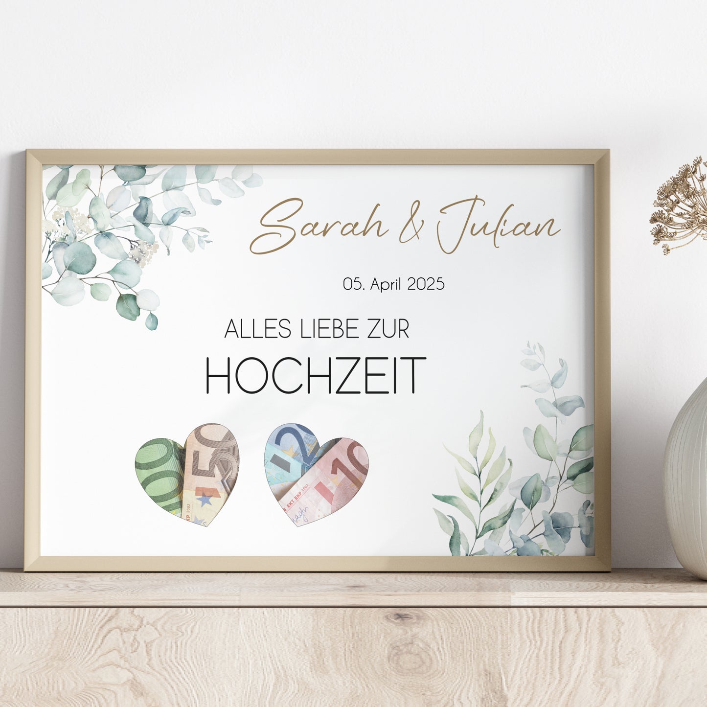 Geldgeschenk Hochzeit Poster Personalisiert Geldscheine Brautpaar Heirat Hochzeitsgeschenk