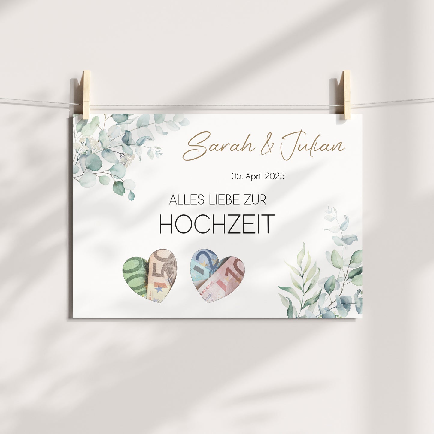 Geldgeschenk Hochzeit Poster Personalisiert Geldscheine Brautpaar Heirat Hochzeitsgeschenk