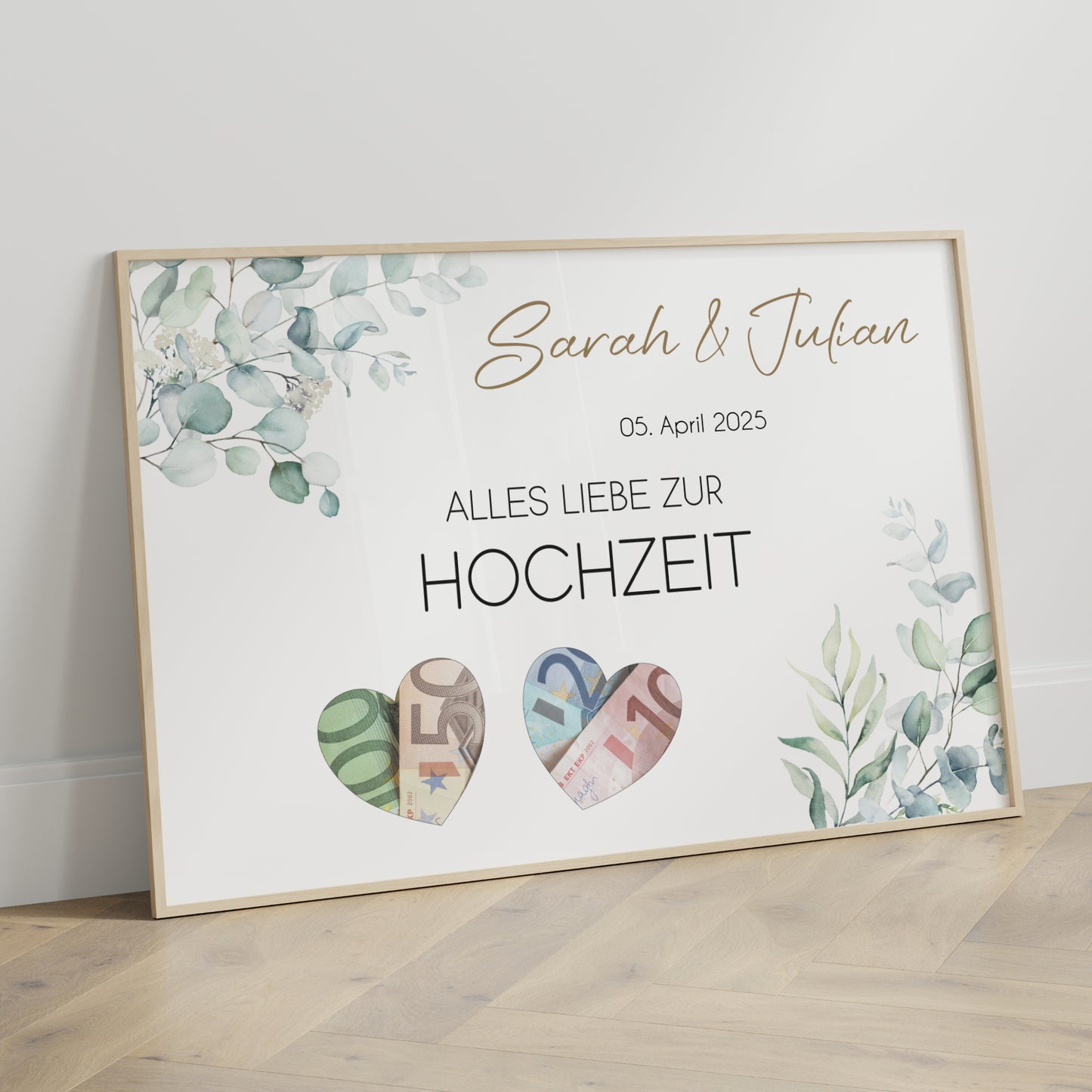 Geldgeschenk Hochzeit Poster Personalisiert Geldscheine Brautpaar Heirat Hochzeitsgeschenk