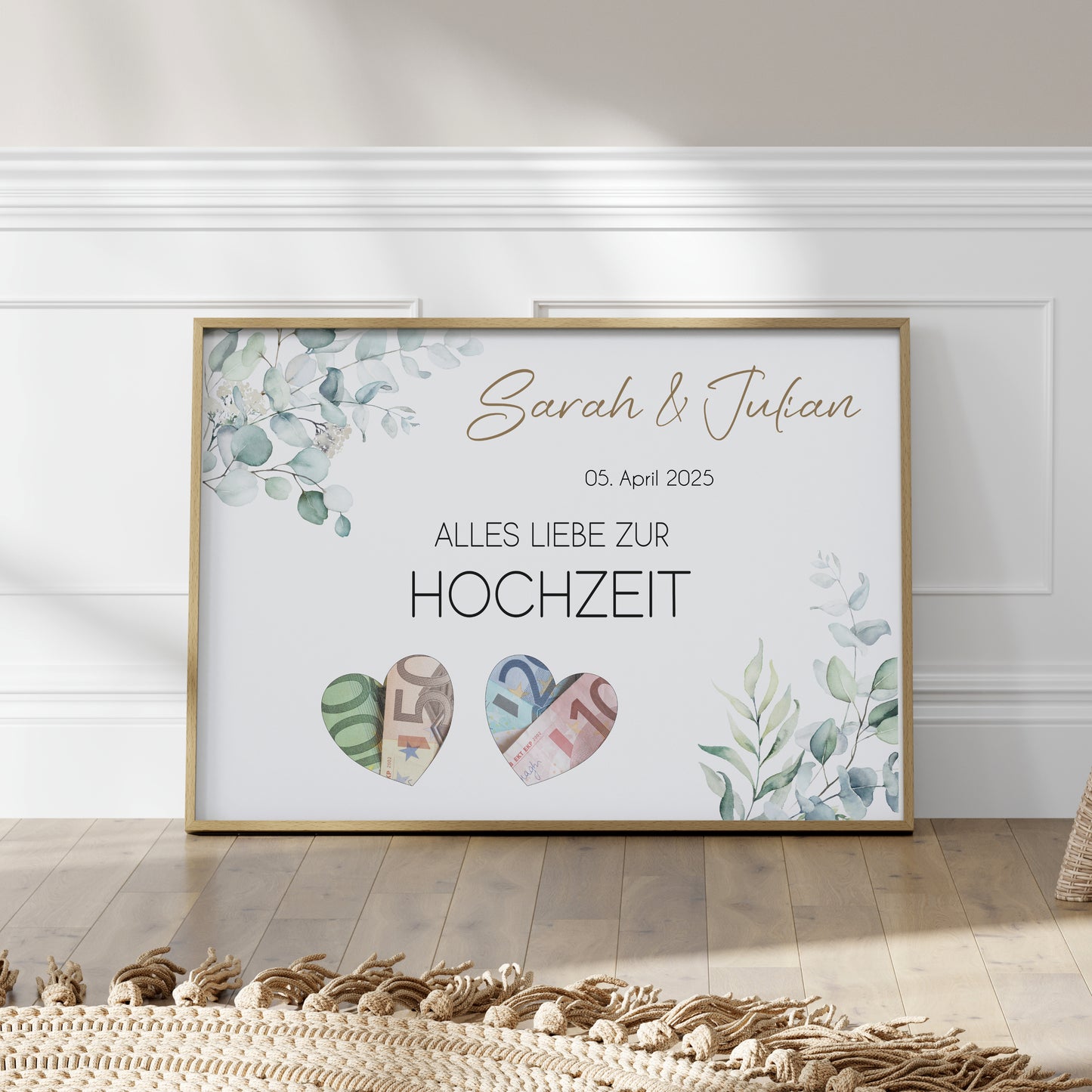 Geldgeschenk Hochzeit Poster Personalisiert Geldscheine Brautpaar Heirat Hochzeitsgeschenk