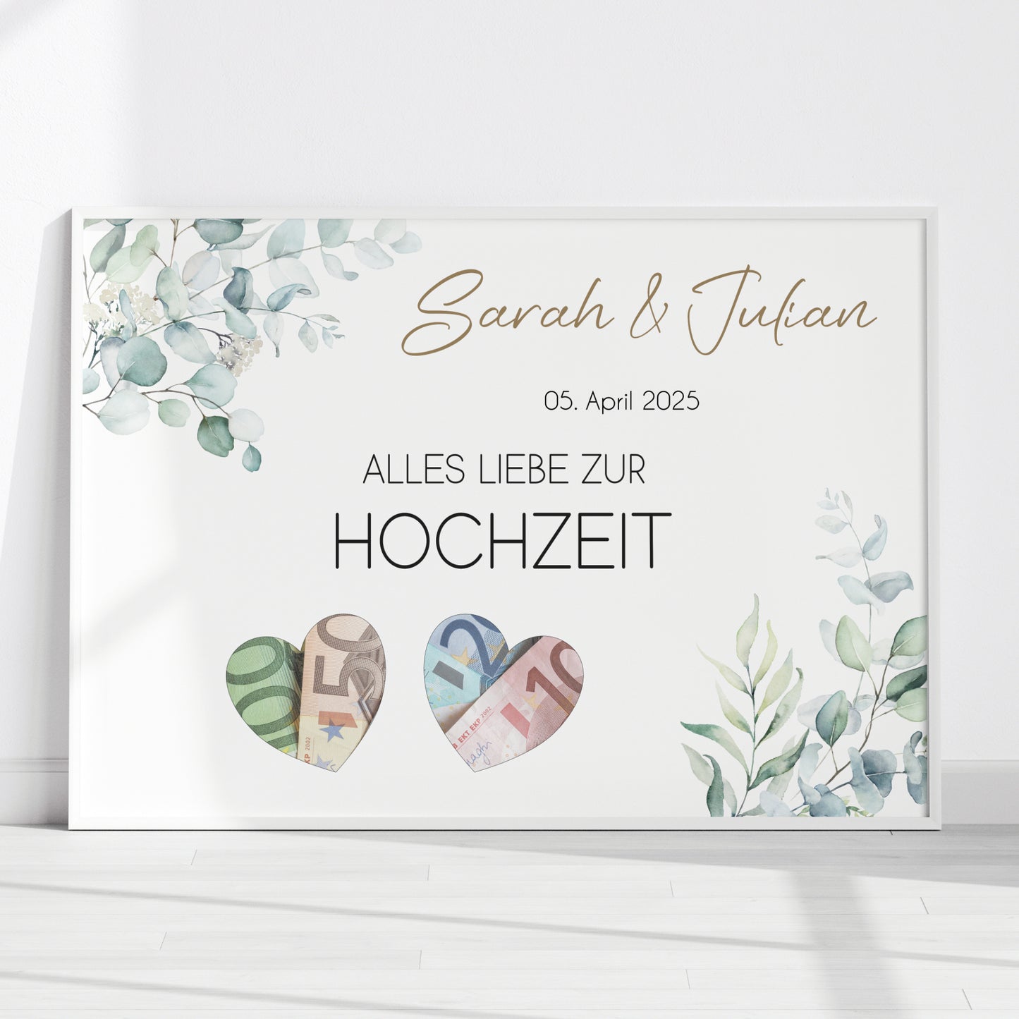Geldgeschenk Hochzeit Poster Personalisiert Geldscheine Brautpaar Heirat Hochzeitsgeschenk