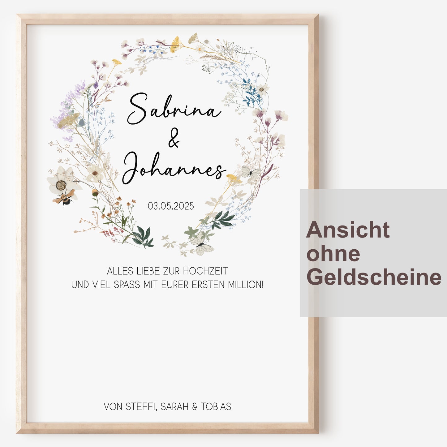 Geldgeschenk Hochzeit Poster Personalisiert Geldscheine Brautpaar Heirat Hochzeitsgeschenk Wildblumen