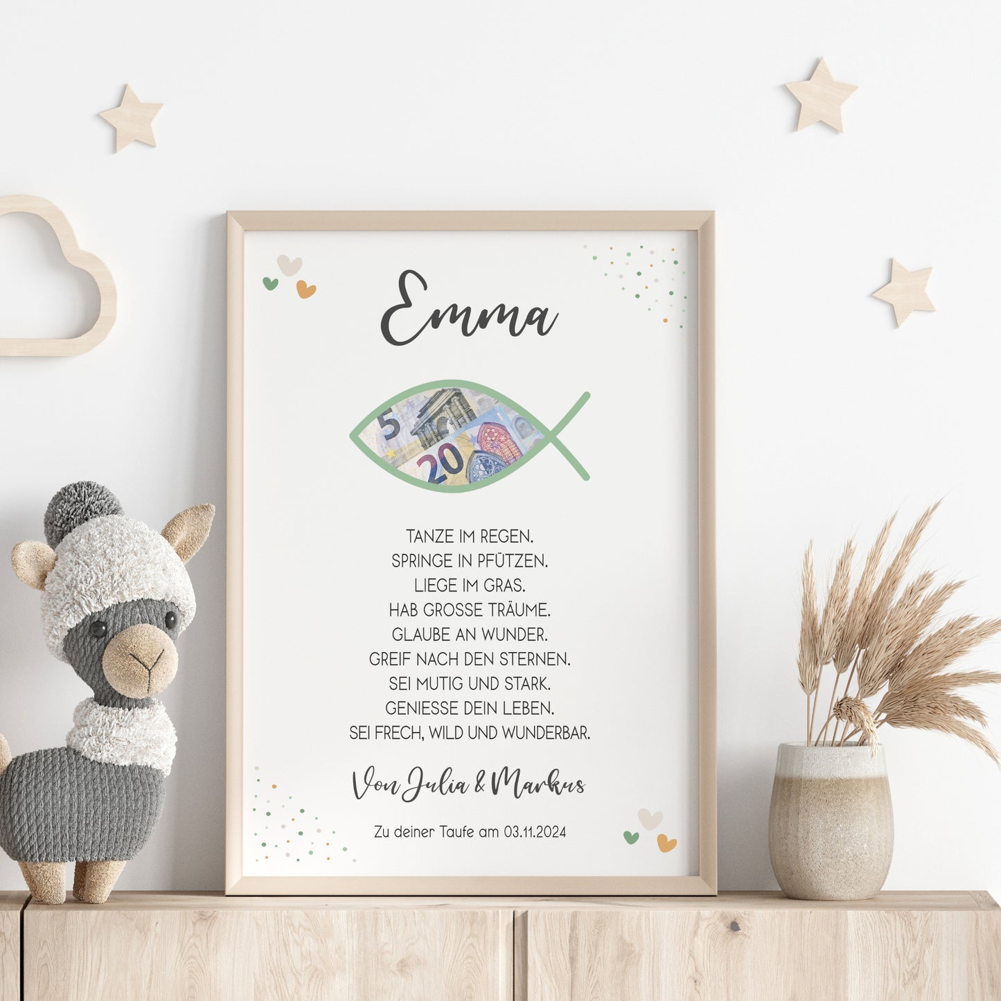 Geldgeschenk Patenkind Taufe Poster personalisiert Taufgeschenk Fisch Junge Mädchen Patenbrief