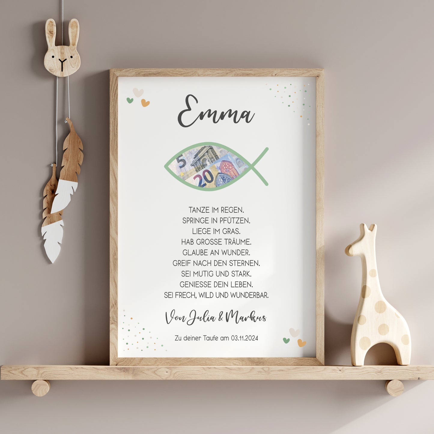 Geldgeschenk Patenkind Taufe Poster personalisiert Taufgeschenk Fisch Junge Mädchen Patenbrief