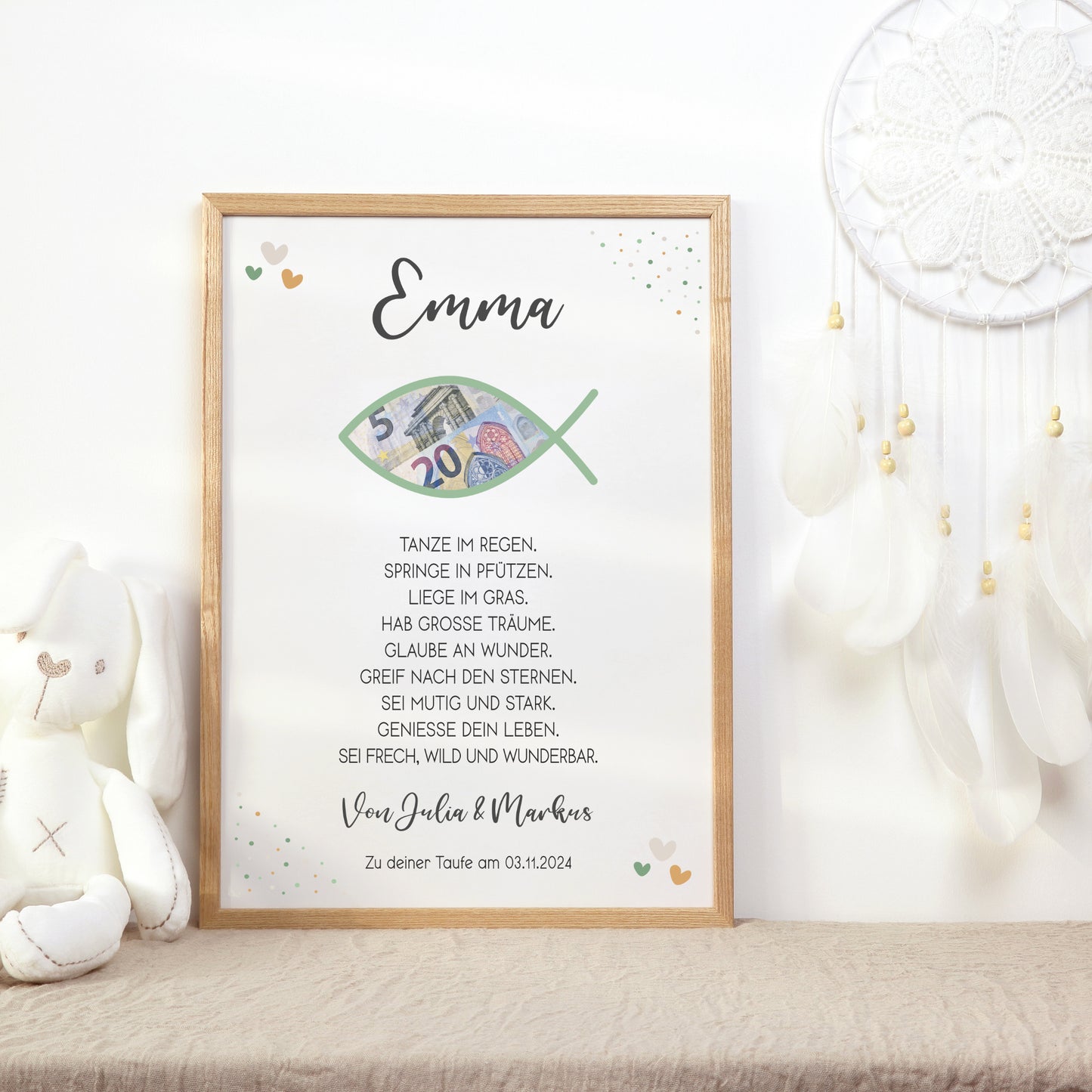 Geldgeschenk Patenkind Taufe Poster personalisiert Taufgeschenk Fisch Junge Mädchen Patenbrief