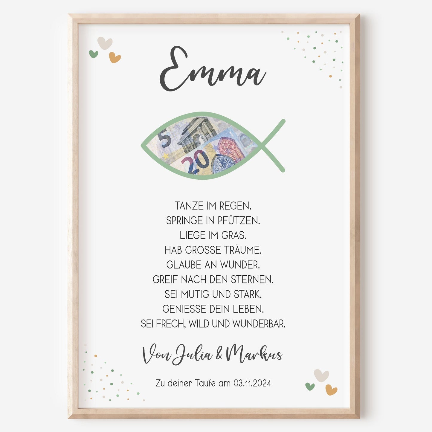 Geldgeschenk Patenkind Taufe Poster personalisiert Taufgeschenk Fisch Junge Mädchen Patenbrief