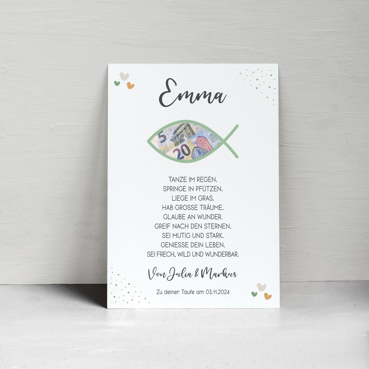 Geldgeschenk Patenkind Taufe Poster personalisiert Taufgeschenk Fisch Junge Mädchen Patenbrief