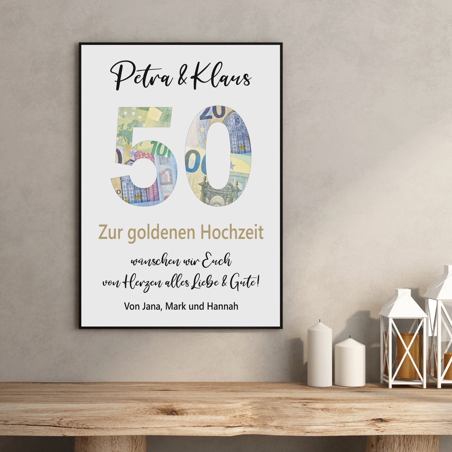 Geldgeschenk goldene Hochzeit Jubiläum Poster Personalisiert Goldhochzeit 50 Jahre Hochzeitstag
