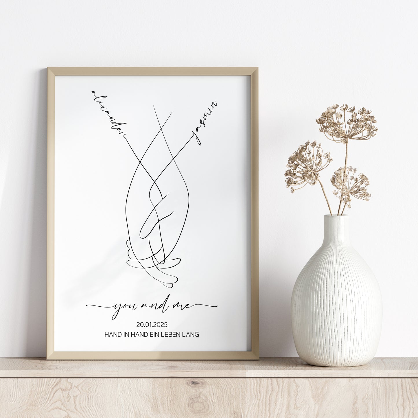 Pärchen Hände Poster Personalisiert Hochzeitsgeschenk Hand in Hand Jahrestag Hochzeitstag Verlobung Valentinstag Hochzeitsbild