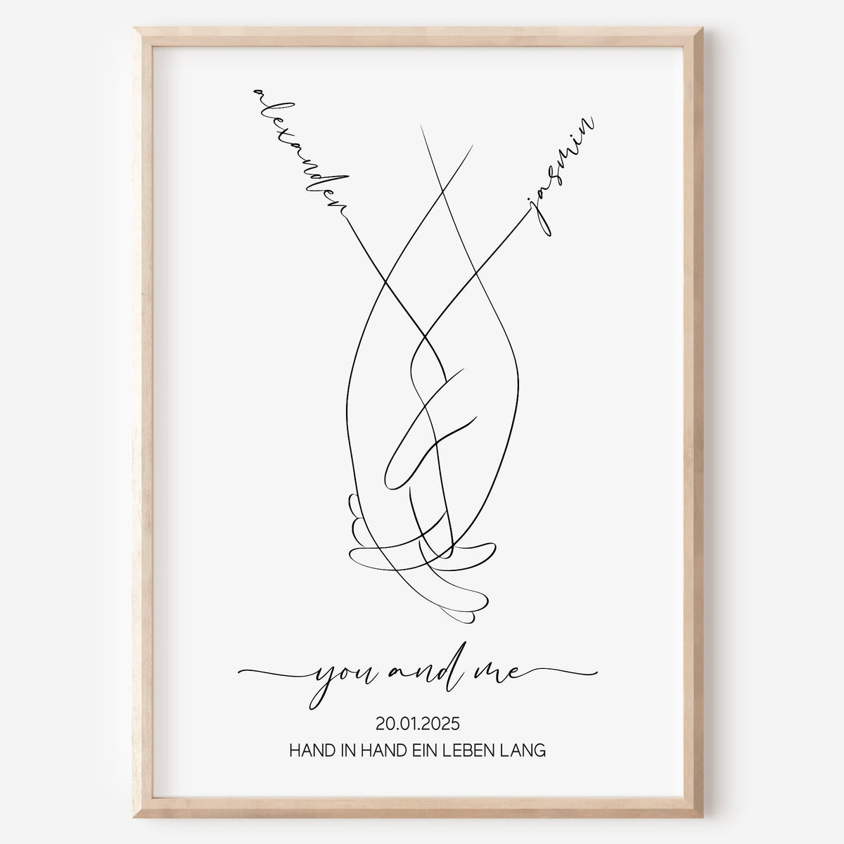 Pärchen Hände Poster Personalisiert Hochzeitsgeschenk Hand in Hand Jahrestag Hochzeitstag Verlobung Valentinstag Hochzeitsbild