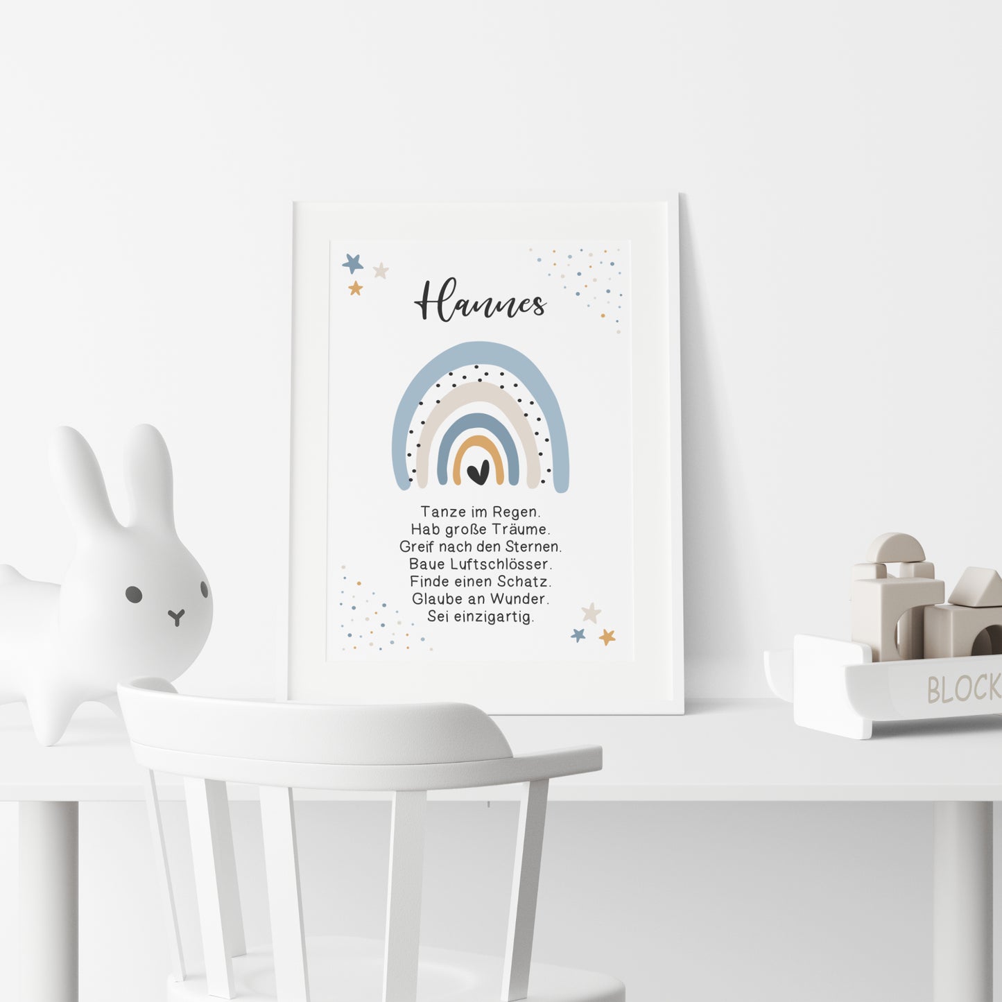 Kinderzimmer Poster Affirmation Jungen Regenbogen Hellblau personalisiert