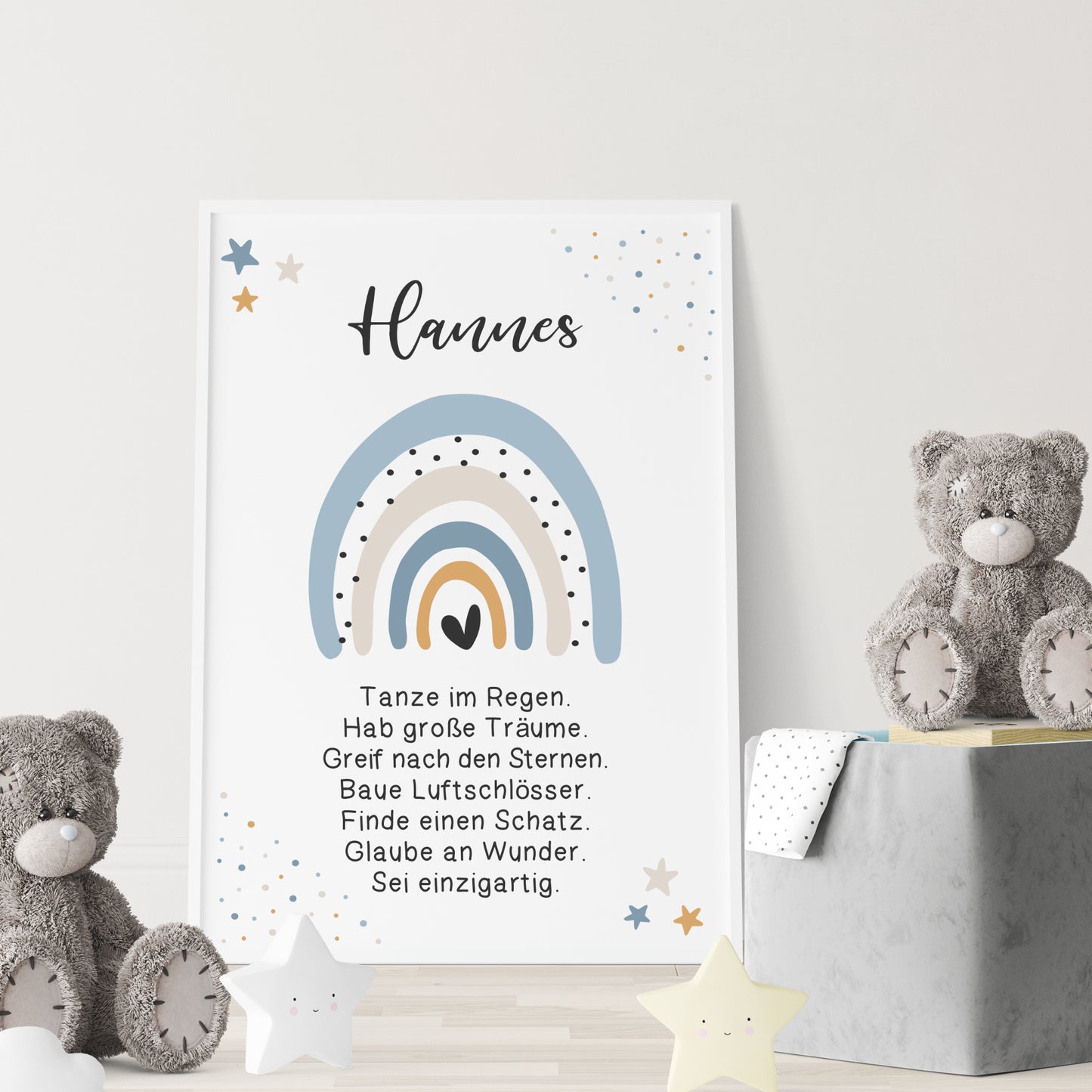 Kinderzimmer Poster Affirmation Jungen Regenbogen Hellblau personalisiert