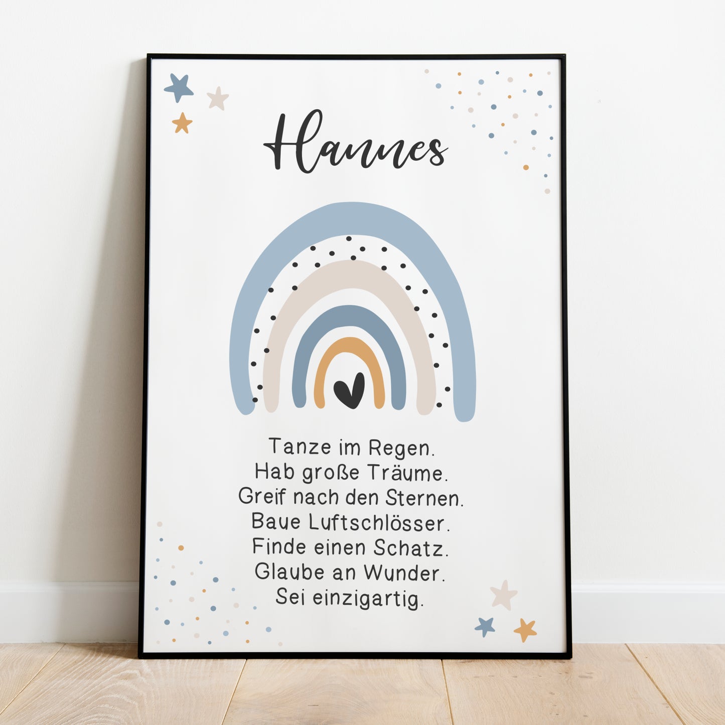 Kinderzimmer Poster Affirmation Jungen Regenbogen Hellblau personalisiert