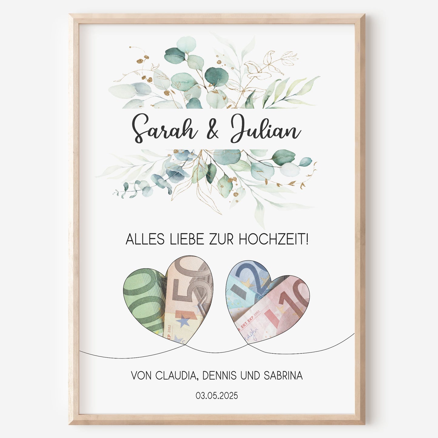 Geldgeschenk Hochzeit Poster Personalisiert Geldscheine Brautpaar Heirat Hochzeitsgeschenk