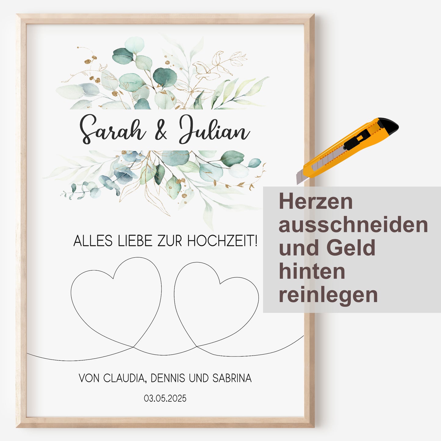 Geldgeschenk Hochzeit Poster Personalisiert Geldscheine Brautpaar Heirat Hochzeitsgeschenk