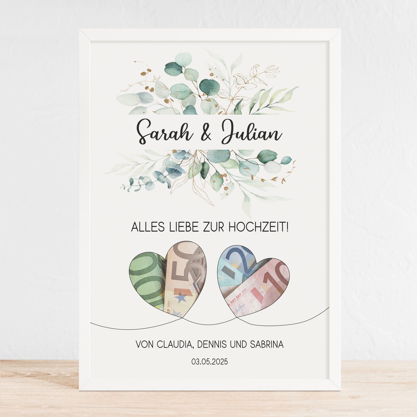 Geldgeschenk Hochzeit Poster Personalisiert Geldscheine Brautpaar Heirat Hochzeitsgeschenk