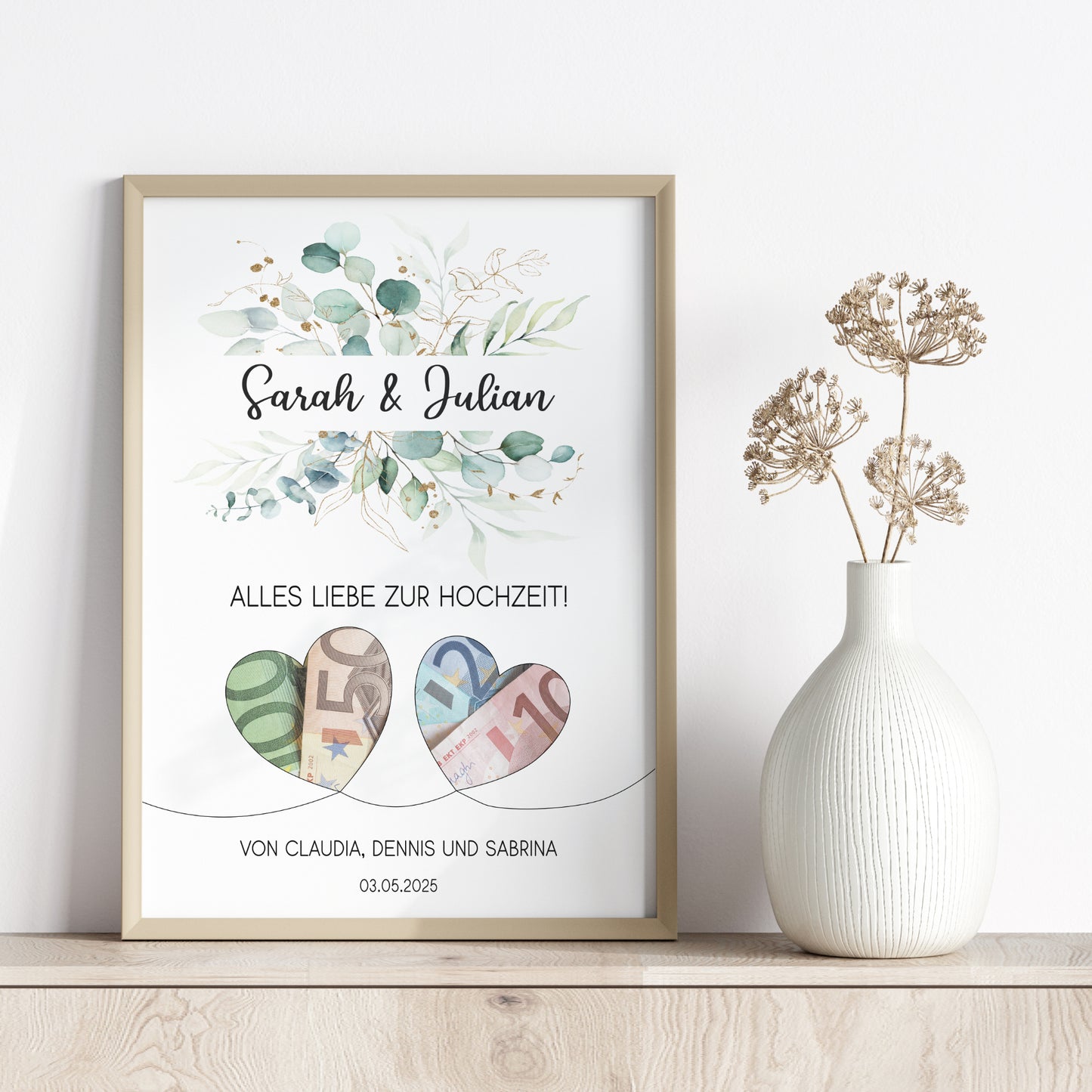 Geldgeschenk Hochzeit Poster Personalisiert Geldscheine Brautpaar Heirat Hochzeitsgeschenk
