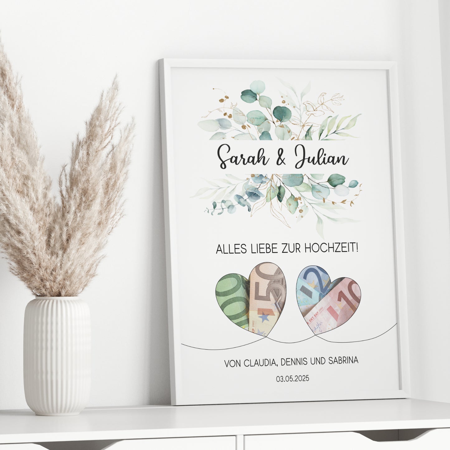 Geldgeschenk Hochzeit Poster Personalisiert Geldscheine Brautpaar Heirat Hochzeitsgeschenk