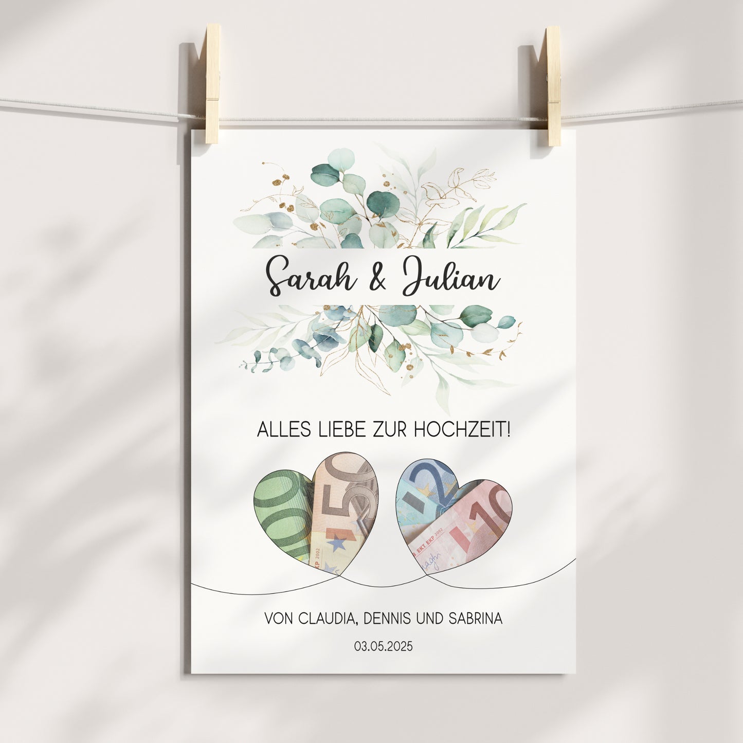 Geldgeschenk Hochzeit Poster Personalisiert Geldscheine Brautpaar Heirat Hochzeitsgeschenk