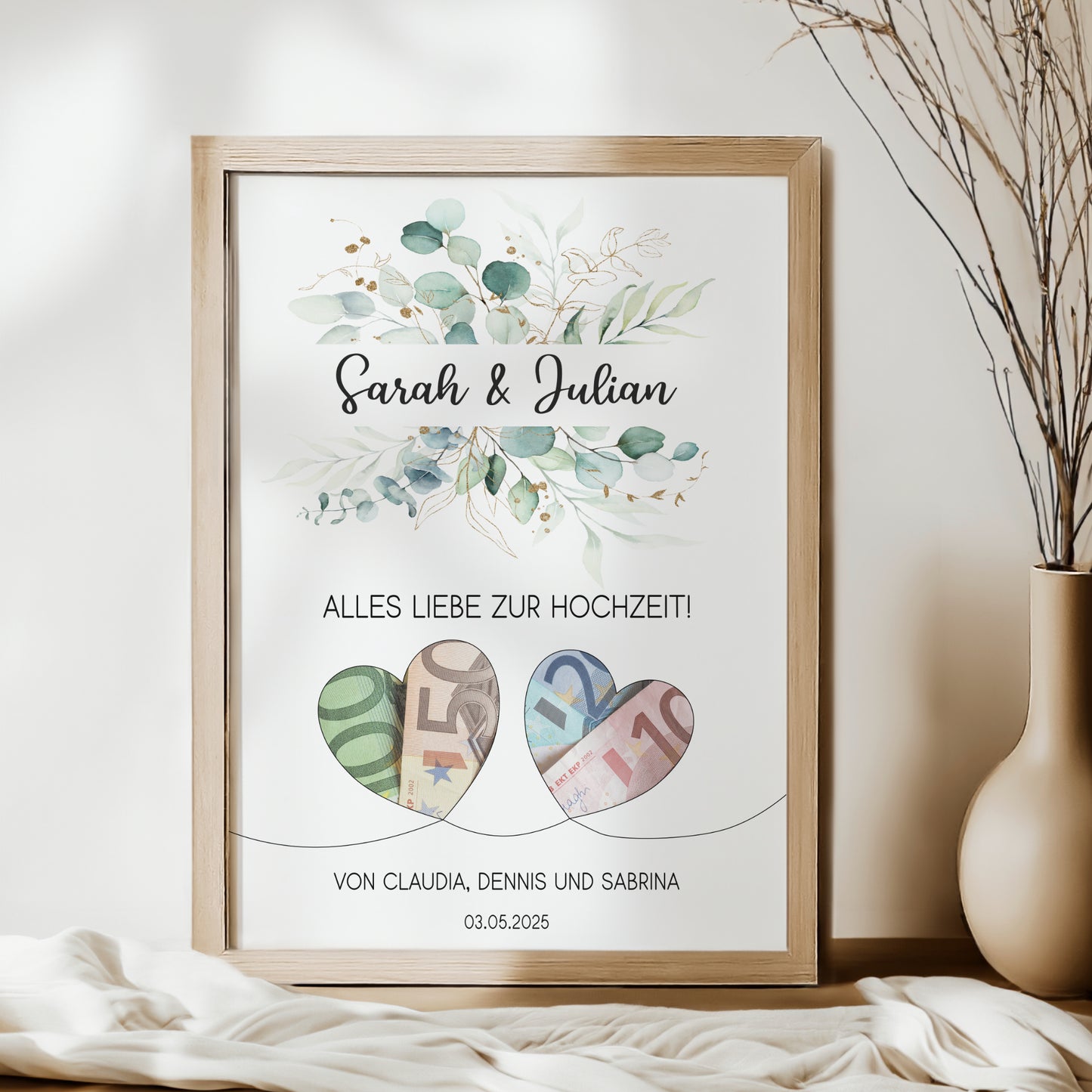 Geldgeschenk Hochzeit Poster Personalisiert Geldscheine Brautpaar Heirat Hochzeitsgeschenk