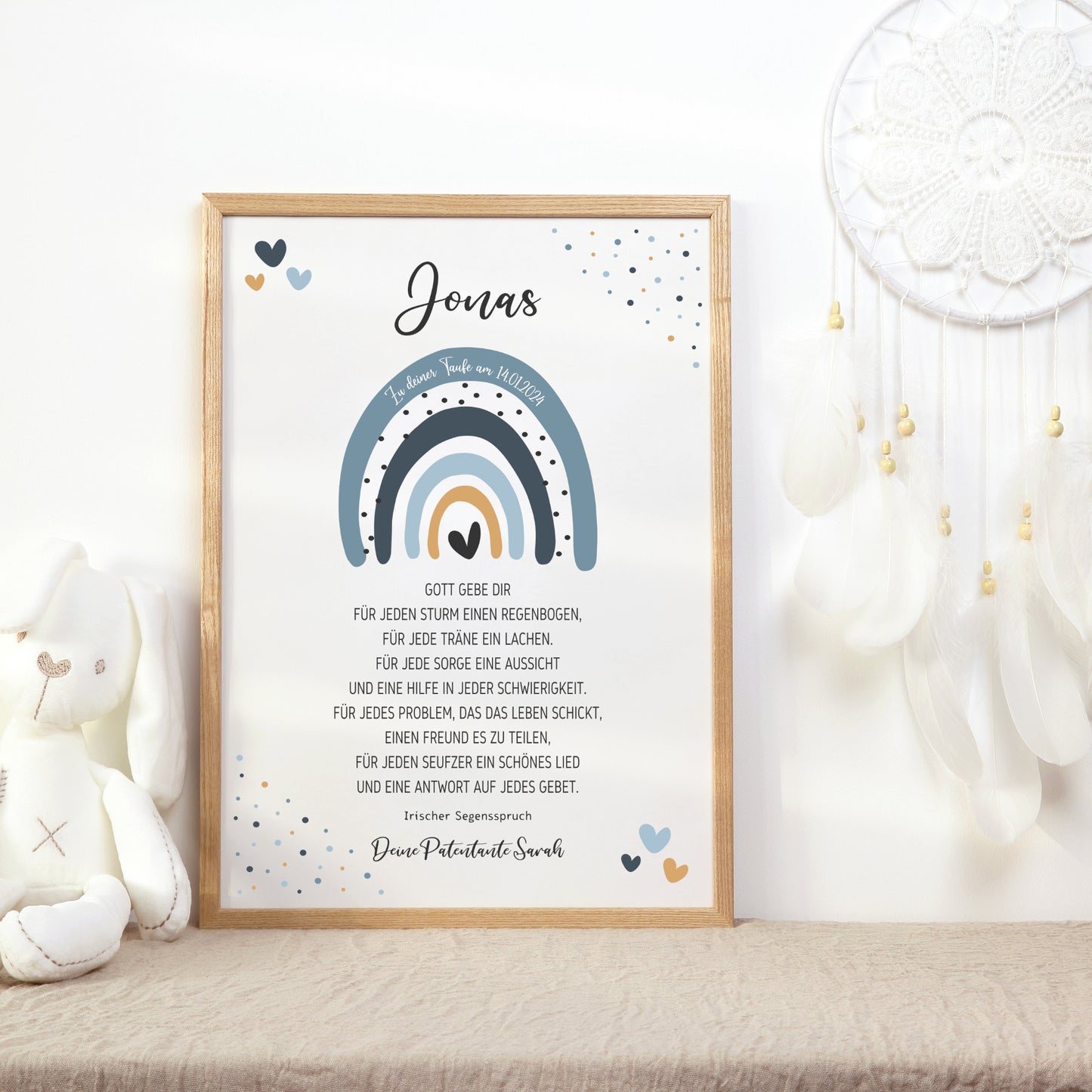 Patenbrief für Patenkind personalisiert Taufe Regenbogen Blau