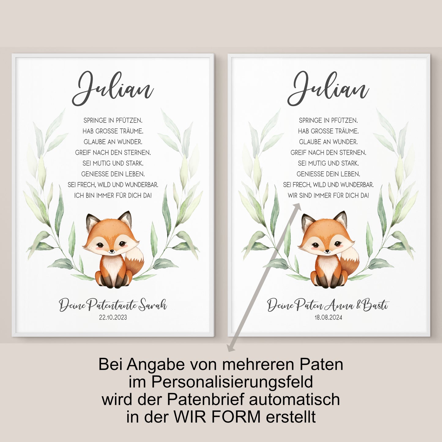 Patenbrief für Patenkind Taufe personalisiert Fuchs