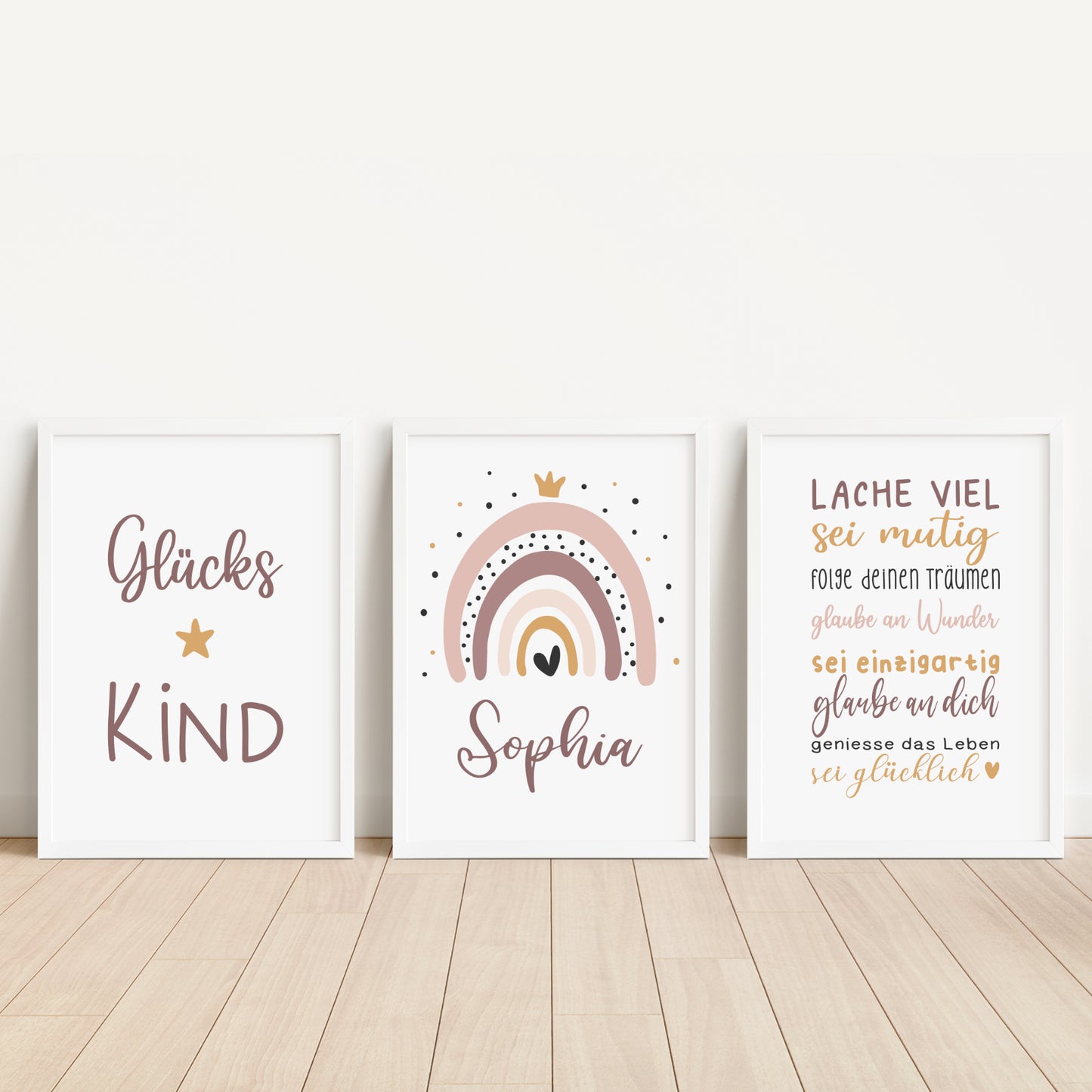 Geburtsposter 3er Set Motivation personalisiert Kinderzimmer Regenbogen Mädchen