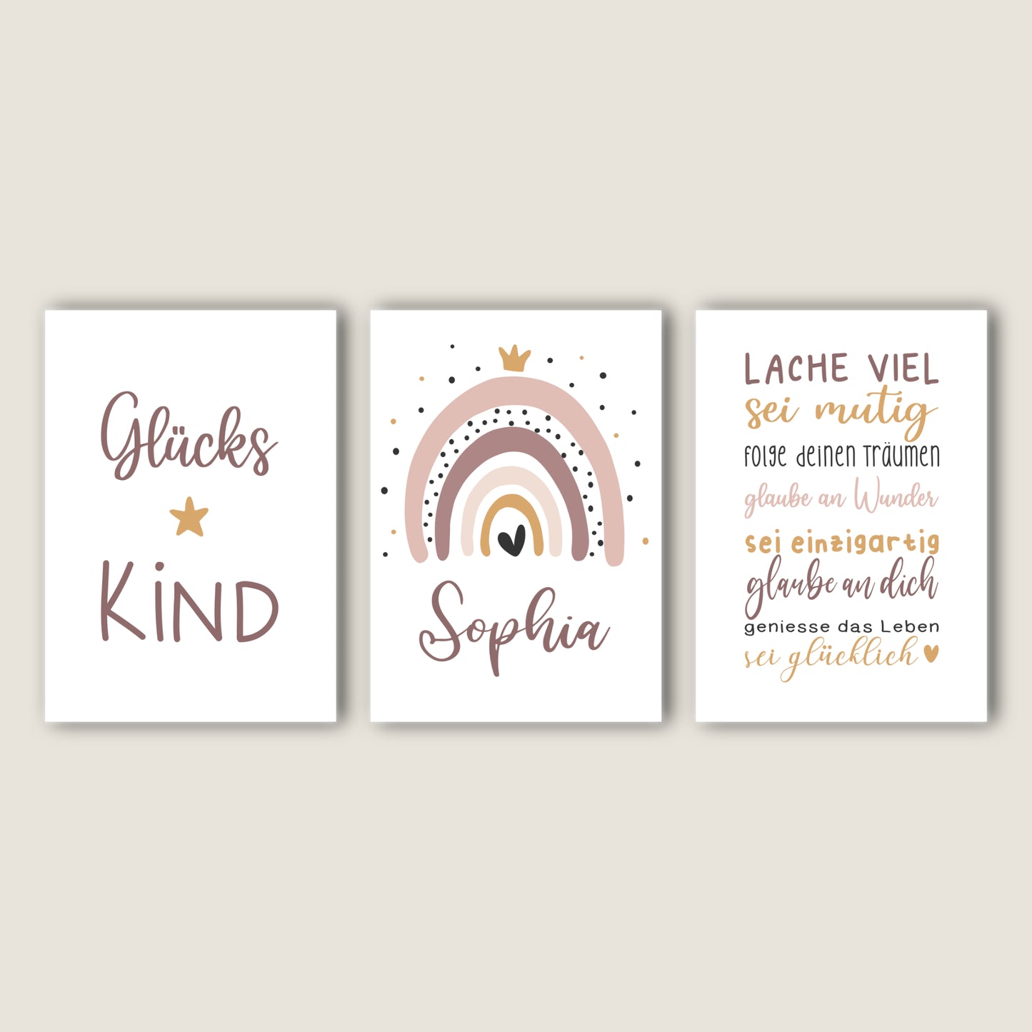 Geburtsposter 3er Set Motivation personalisiert Kinderzimmer Regenbogen Mädchen