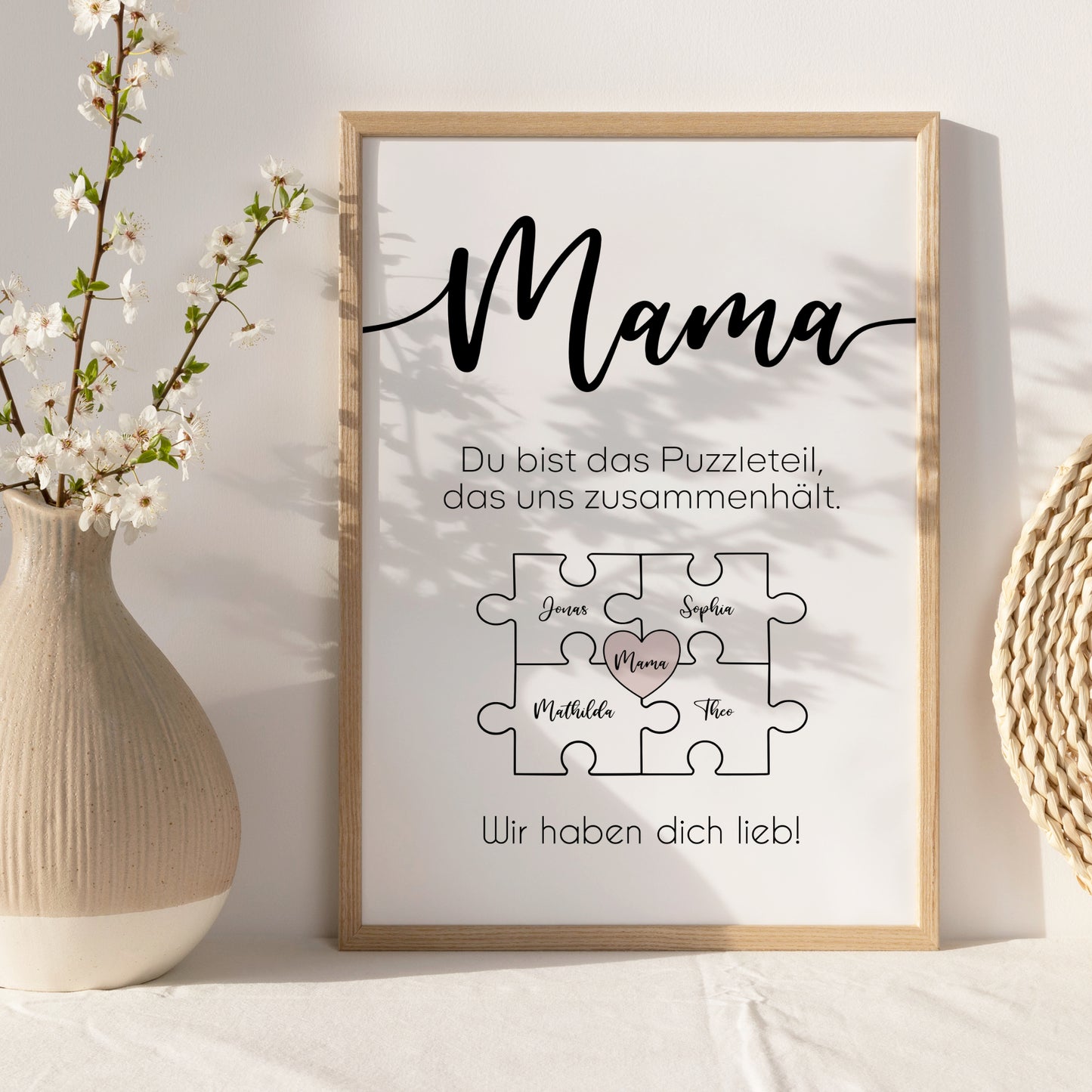 Geschenk für Mama Poster zum Muttertag oder Geburtstag personalisiert mit Namen Puzzleteilbild