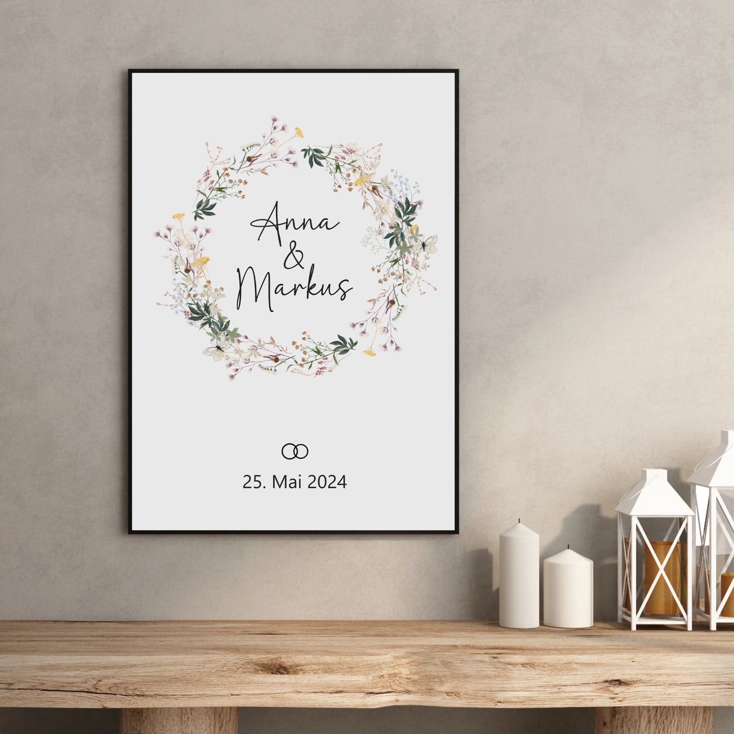 Pärchen Poster Personalisiert Hochzeit Hochzeitstag Verlobung Heirat Hochzeitspaar Wildblumen