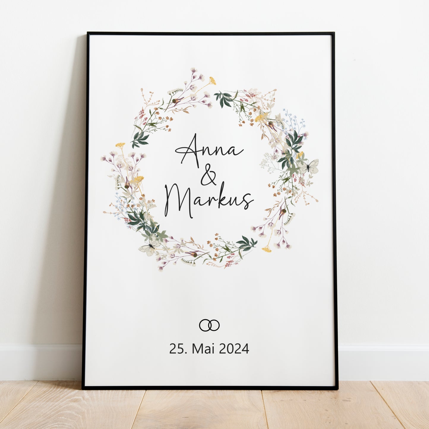 Pärchen Poster Personalisiert Hochzeit Hochzeitstag Verlobung Heirat Hochzeitspaar Wildblumen